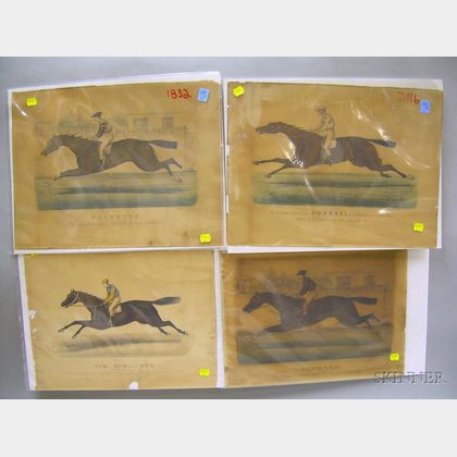 Six Unframed Currier & Ives Hand-colored Lithograph Horse Racing Prints