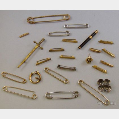 Small Group of Assorted Mostly Costume Lingerie Pins, Safety Pins, and Other Jewelry