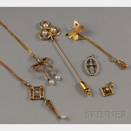 Small Group of Gold, Diamond, and Pearl Jewelry