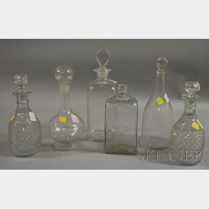 Four Colorless Blown Glass Decanters and a Pair of Colorless Cut Glass Decanters. 