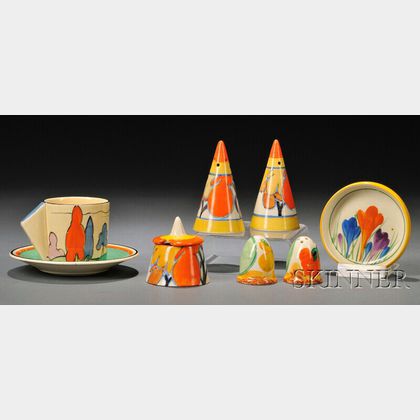 Group of Eight Clarice Cliff Bizarre and Fantasque Ware