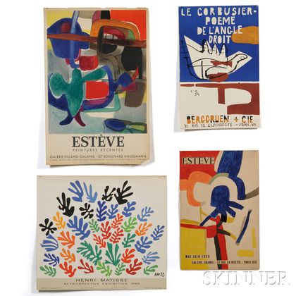 Four Unframed Art Exhibition Posters Le Corbusier, Matisse