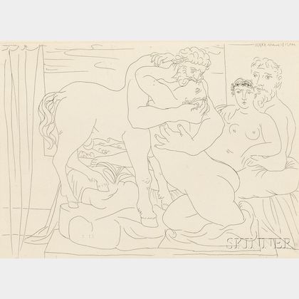 Pablo Picasso (Spanish, 1881-1973) Le repos du sculpteur devant un centaure et une femme