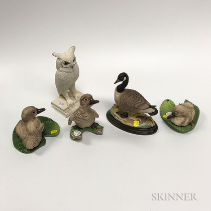 Three Boehm Porcelain Ducks, a Goose, and an Owl