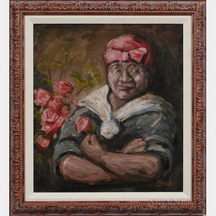 20th Century American School Oil on Canvas Depicting a Mammy with Roses