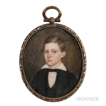 American School, 19th Century Miniature Portrait of a Boy in a Black Jacket