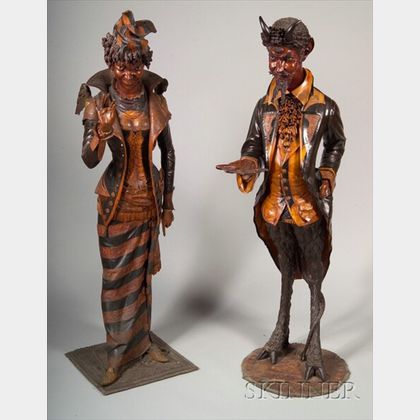 Pair of Fine Venetian Carved and Ebonized Hall Figures of an Elegant Devil and his C