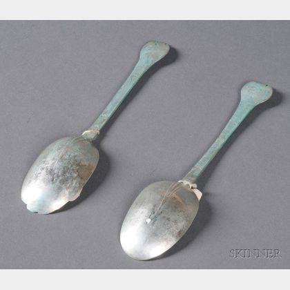 Near Pair of Early Silver Trefid Spoons