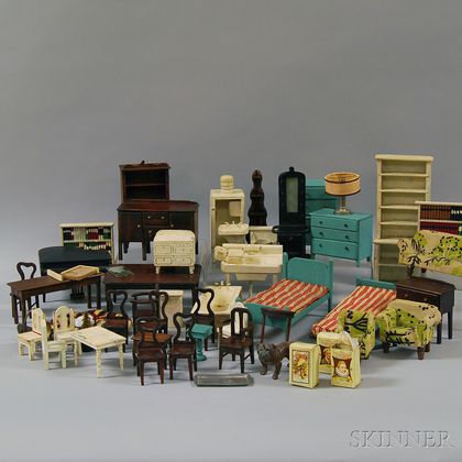 Group of Miscellaneous Mostly Painted Wooden Dollhouse Furniture