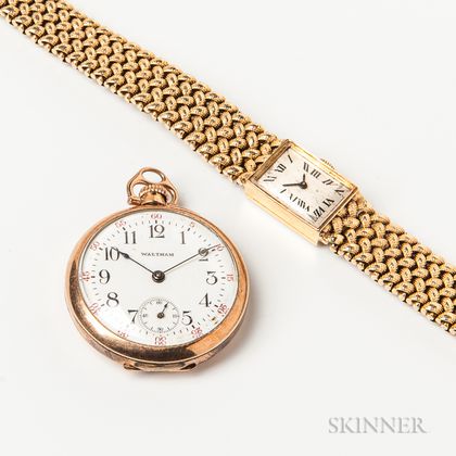 14kt Gold Lady's Wristwatch and Waltham Gold-filled Pocket Watch