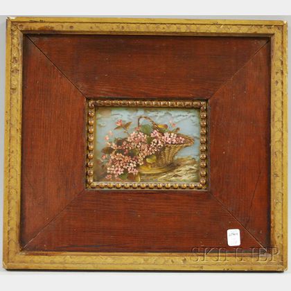 Late 19th Century American School Oil on Glass Basket of Flowers Still Life