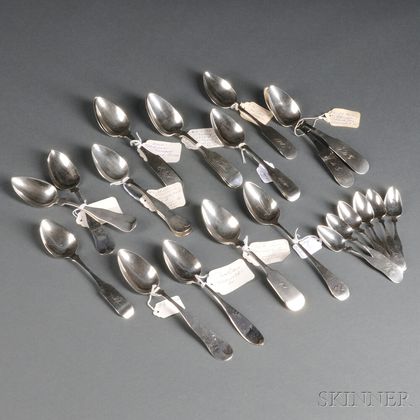 Twenty Coin Silver Serving Spoons and Six Teaspoons