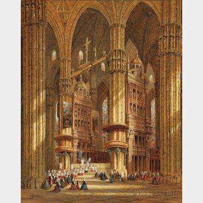 Heinrich Hermann Schafer (German, 1815-1884) Cathedral Interior - Milan