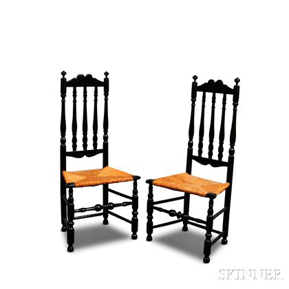 Pair of Black-painted Bannister-back Side Chairs