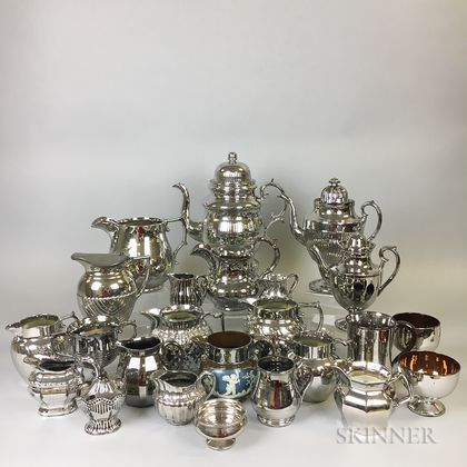 Twenty-four Silver Lustre Ceramic Tableware Items. Estimate $20-200
