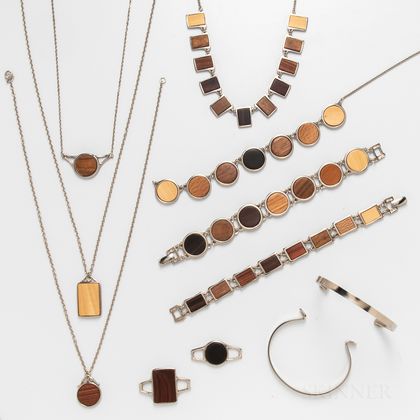 Group of Laminated Sycamore Jewelry