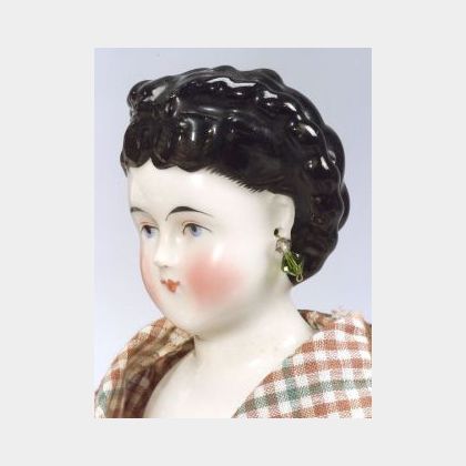 Black Fancy-haired China Shoulder Head Doll