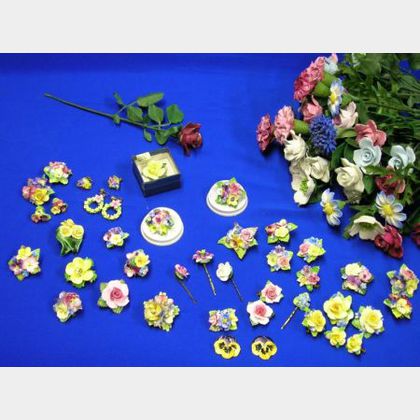 Thirty-four Bone China Floral Roses and Carnations