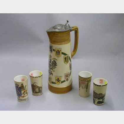 Villeroy & Boch/Mettlach PUG Lidded Stoneware Stein and Four Ceramic Beakers