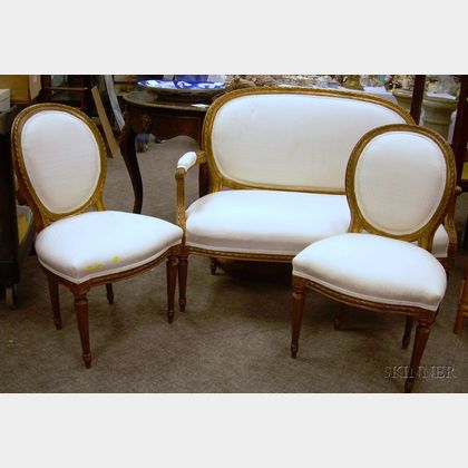 Three-piece Louis XV Style Upholstered Giltwood Seating Suite