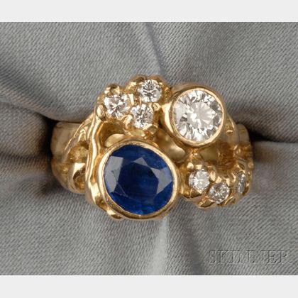 18kt Gold, Sapphire, and Diamond Ring, France