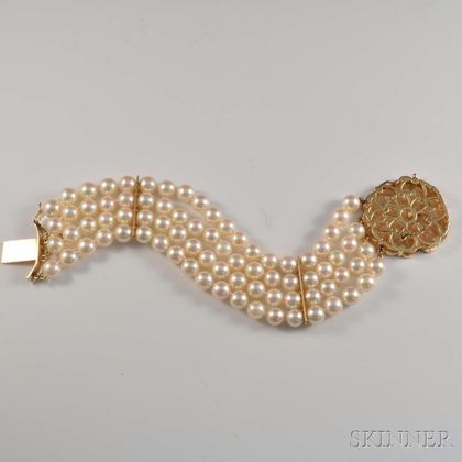 Four-strand 14kt Gold and Cultured Pearl Bracelet