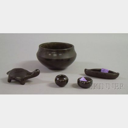 Five Black Glazed Pottery Items