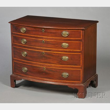 Federal Mahogany and Tiger Maple Inlaid Bowfront Chest of Drawers