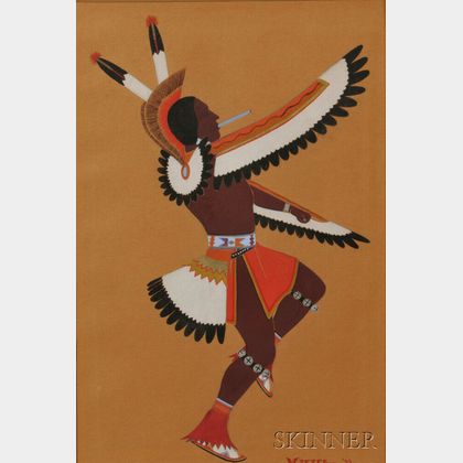 Framed Painting of an Eagle Dancer by Stephen Mapope (1898-1974)