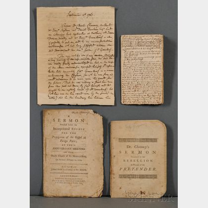 Chauncy, Charles (1705-1787) Small Archive of Printed and Manuscript Material.