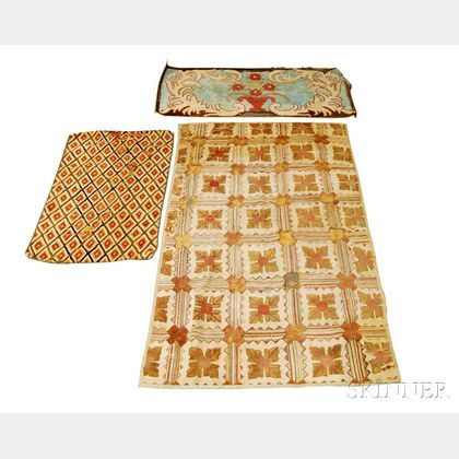 Three Hooked Rugs and a Coverlet