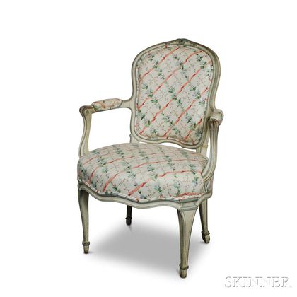 Louis XV-style Painted and Carved Wood Fauteuil