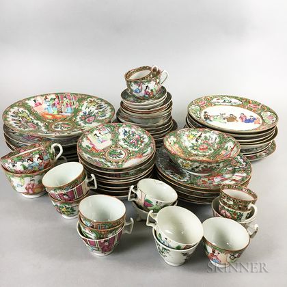 Approximately Fifty-eight Pieces of Rose Medallion Porcelain Tableware. Estimate $200-250