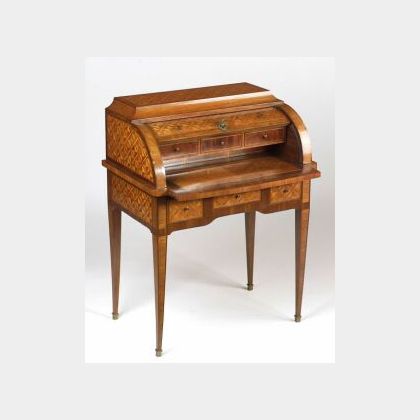 Louis XVI Style Fruitwood Parquetry Inlaid Tulipwood Bureau a Cylindre