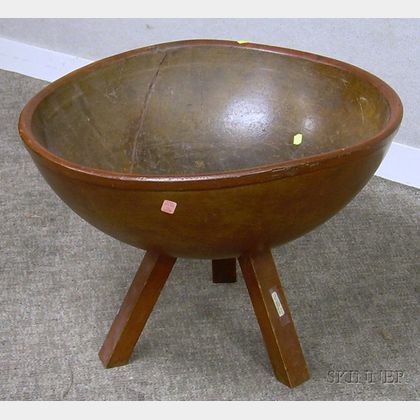 Large Turned Wood Bowl with Tripod Base