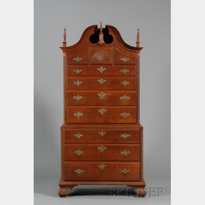 Chippendale Cherry Carved Scroll-top Chest-on-Chest