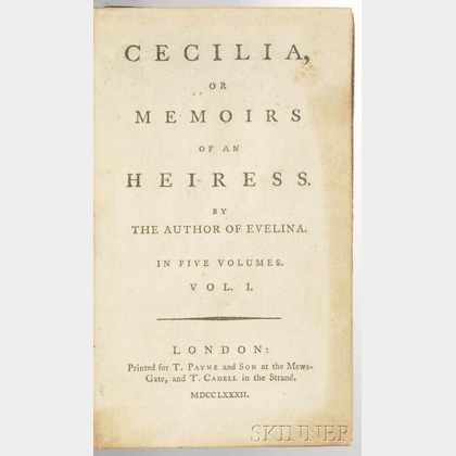Burney, Fanny (1752-1840) Cecilia, or Memoirs of an Heiress. 