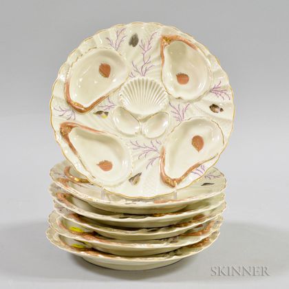 Set of Six Austrian Porcelain Oyster Plates