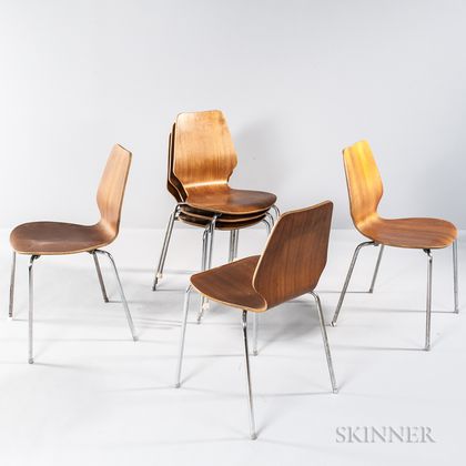 Six Mid-century Stacking Chairs 