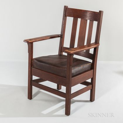 J.M. Young Arts and Crafts Oak Mission Armchair