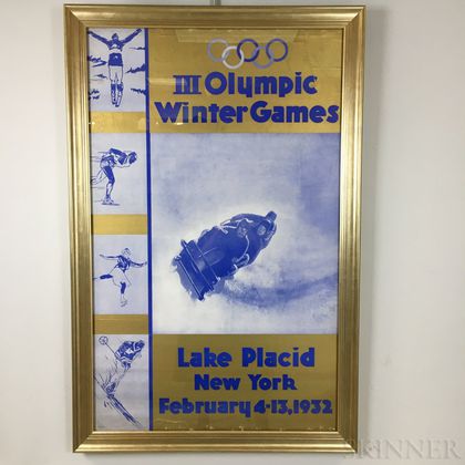 Framed 1932 Lake Placid Winter Olympics Poster