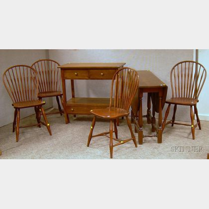 Arts & Crafts Oak Server, a Set of Four Windsor-style Oak Bow-back Side Chairs, and a William & Mary Style Oak ... 