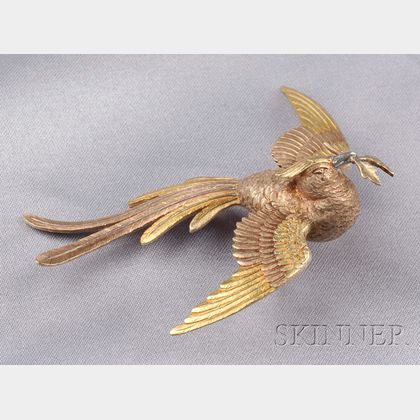 Antique 18kt Bicolor Gold and Platinum Bird Brooch
