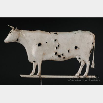 Silver-painted Molded Copper Cow Weather Vane
