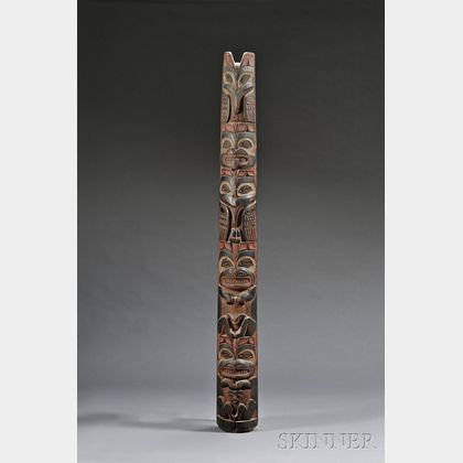 Large Northwest Coast Polychrome Carved Wood Totem Pole