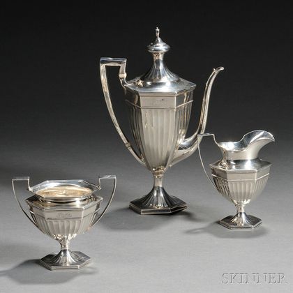 Three-piece Black, Starr & Frost Sterling Silver Bachelor's Tea Service