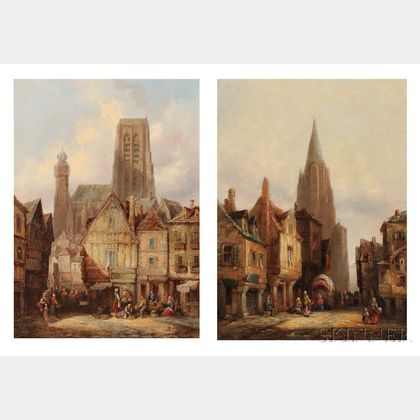 Heinrich Hermann Schafer (German, 1815-1884) Two Village Square Scenes