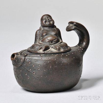 Yixing Teapot with Carved Budai Finial