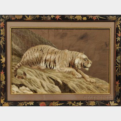 Framed Japanese Embroidery of a Tiger