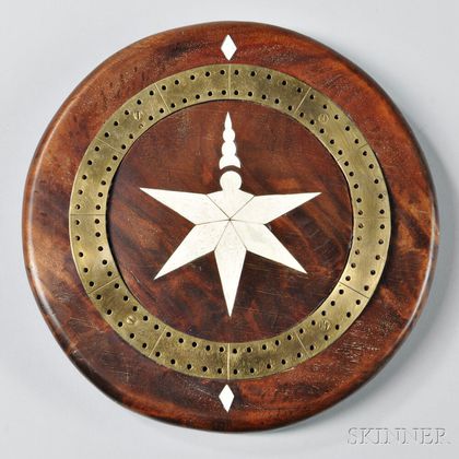 Circular Mahogany Brass- and Bone-inlaid Game Board